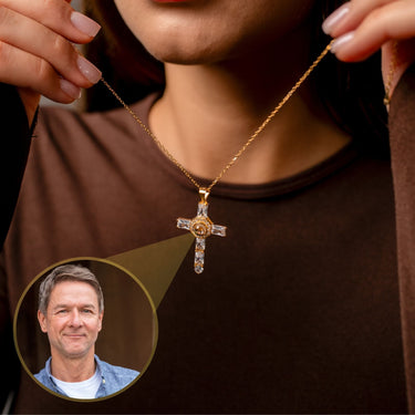 Cross Photo Personalised Necklace - Photo Necklace - Photo Projection Necklace Necklace Gold Brother & Sisters